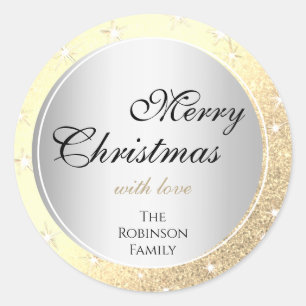 Luminous Gold Glitter Sparkle Silver Effect Xmas Classic Round Sticker