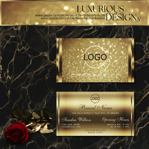 Luminous Gold Glitter Sparkling Golden Look Logo Business Card