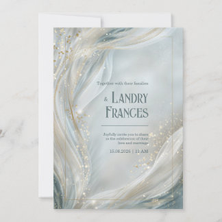 Luminous Gold Line Fluid Marble Wedding Invitation
