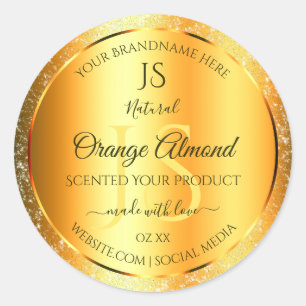 Luminous Gold Orange Sparkly Glitter with Initials Classic Round Sticker
