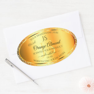 Luminous Gold Orange Sparkly Glitter with Initials Oval Sticker