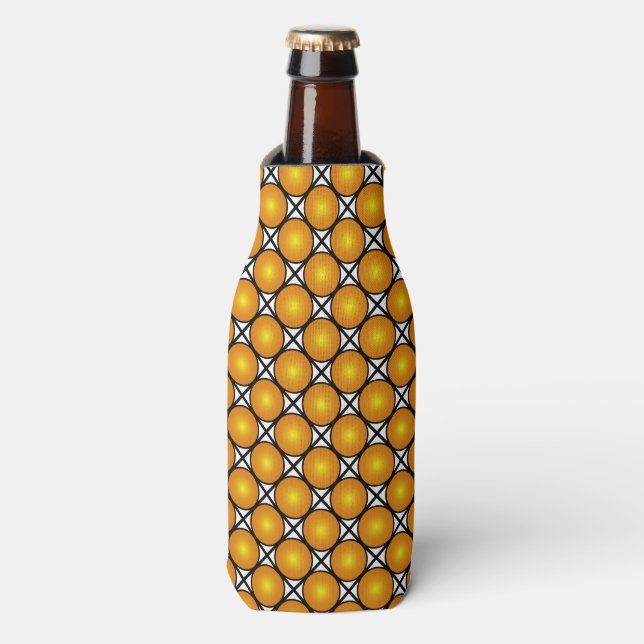 Luminous Golden Dots Black White Lattice Pattern Bottle Cooler (Bottle Front)