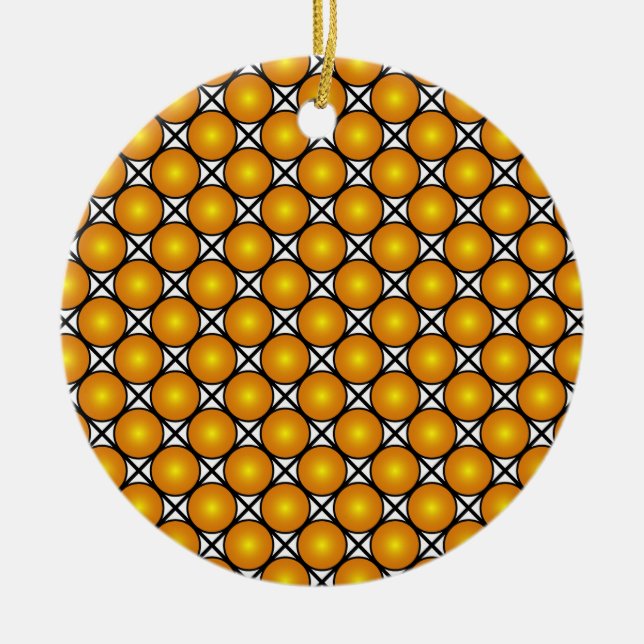 Luminous Golden Dots Black White Lattice Pattern Ceramic Tree Decoration (Front)