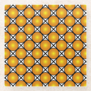Luminous Golden Dots Black White Lattice Pattern Glass Coaster