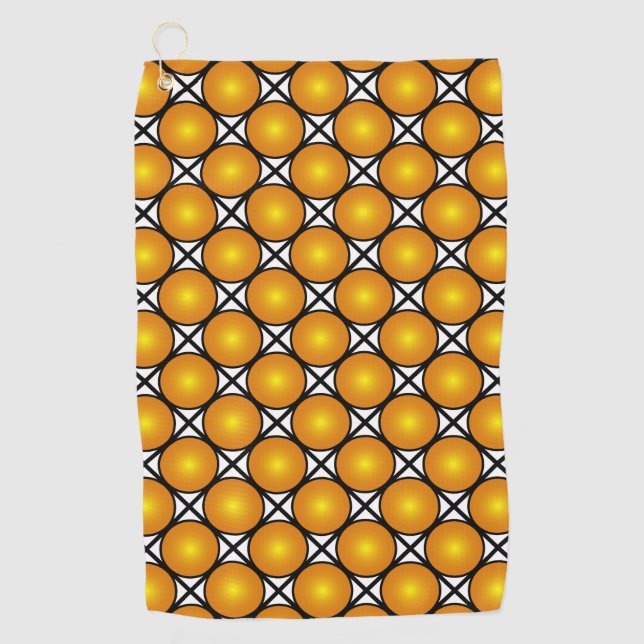 Luminous Golden Dots Black White Lattice Pattern Golf Towel (Front)