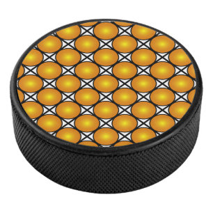 Luminous Golden Dots Black White Lattice Pattern Hockey Puck