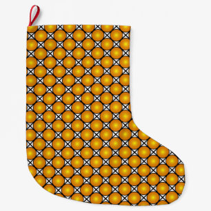 Luminous Golden Dots Black White Lattice Pattern Large Christmas Stocking