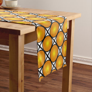 Luminous Golden Dots Black White Lattice Pattern Short Table Runner