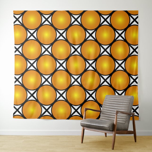 Luminous Golden Dots Black White Lattice Pattern Tapestry (In Situ (Horizontal))