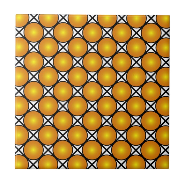 Luminous Golden Dots Black White Lattice Pattern Tile (Front)
