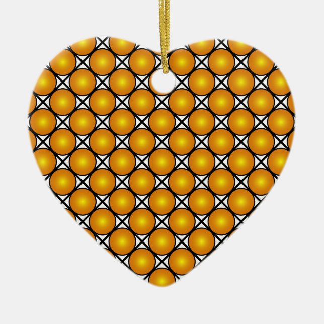 Luminous Golden Dots Black White Pattern Heart Ceramic Tree Decoration (Front)
