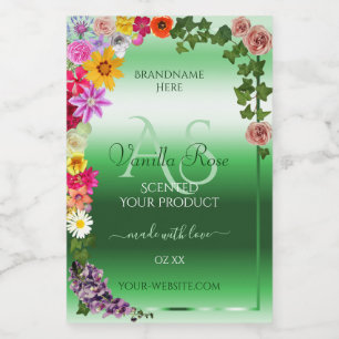 Luminous Green Floral Product Labels with Monogram