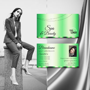 Luminous Green Glamourous with Logo and Photo Business Card