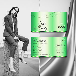 Luminous Green Glamourous with Logo Stylish Elegan Business Card