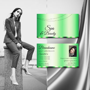 Luminous Green Glamourous with Photo Stylish Moder Business Card