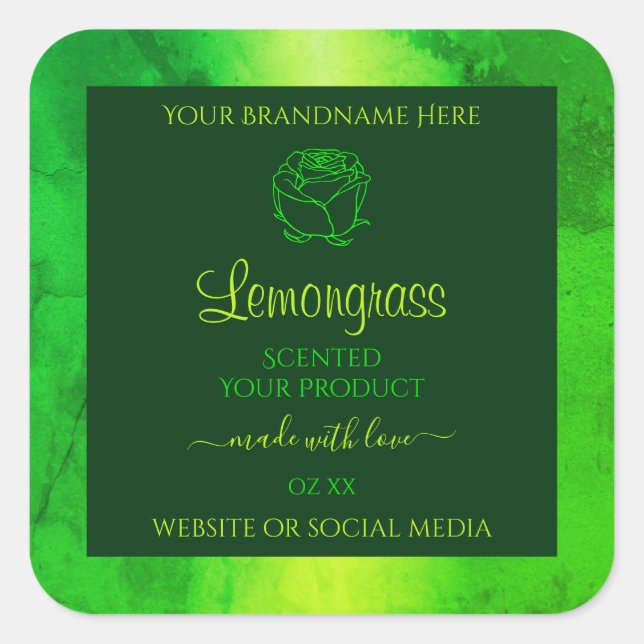 Luminous Green Marble Pattern Product Label Floral (Front)