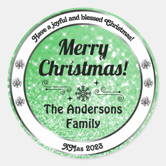 Luminous Green Sparkle Glitter Christmas Labels (Front)