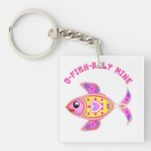 Luminous Heart Fish: Radiant Neon Kawaii Sea Life  Key Ring