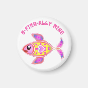 Luminous Heart Fish: Radiant Neon Kawaii Sea Life Magnet