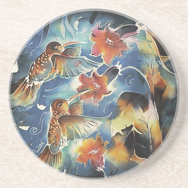 Luminous Hummingbirds and Flowers Coaster (Front)