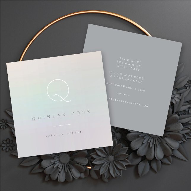 Luminous Iridescent Monogram Modern Minimalist Square Business Card (Luminous Iridescent Monogram Modern Minimalist Square Business Card / Profile Card @ fat_fa_tin)