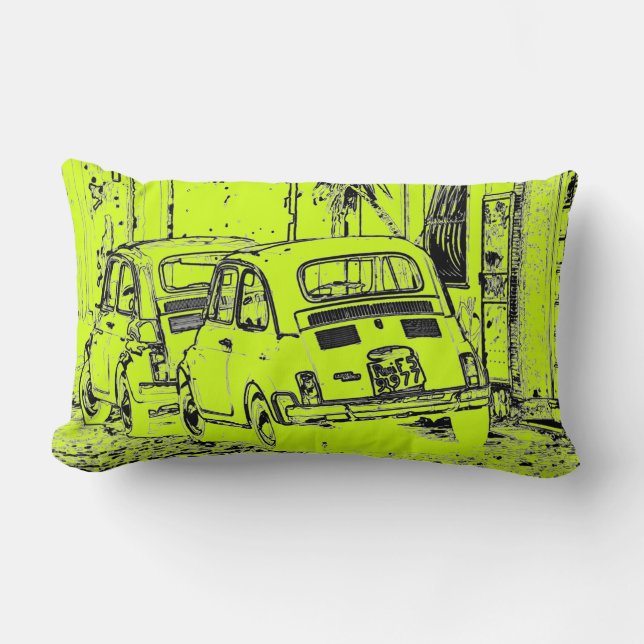 luminous lime green urban comic cartoon car lumbar cushion (Front)