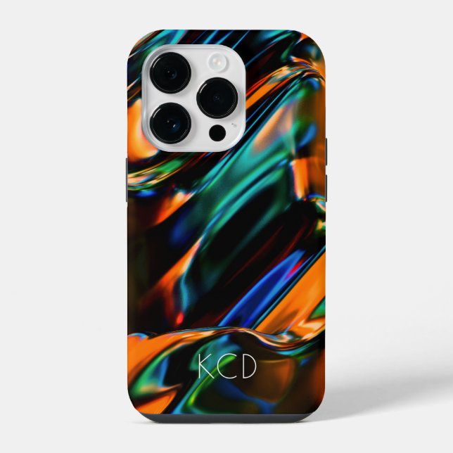 Luminous Liquid Metal Monochrome w/ Name iPhone Case (Back)