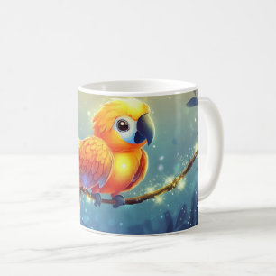 luminous macaw perched on a branch. coffee mug