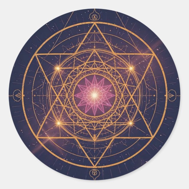 Luminous Mandala of Golden Harmony Classic Round Sticker (Front)