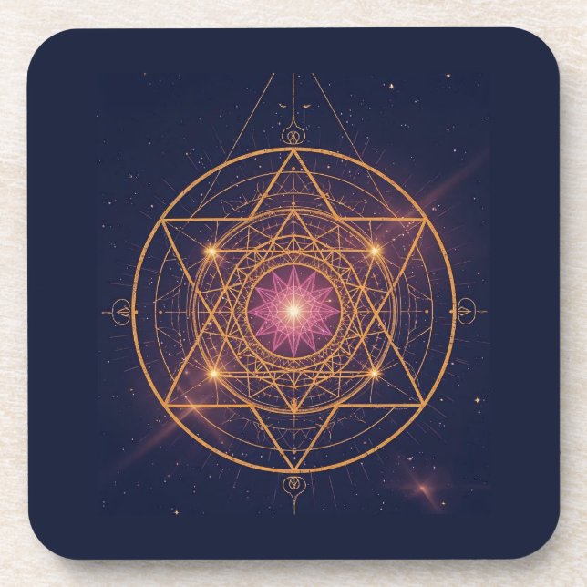 Luminous Mandala of Golden Harmony Coaster (Front)