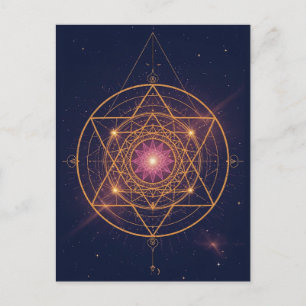 Luminous Mandala of Golden Harmony Postcard