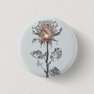 Luminous Metallic Silver Rose 3 Cm Round Badge