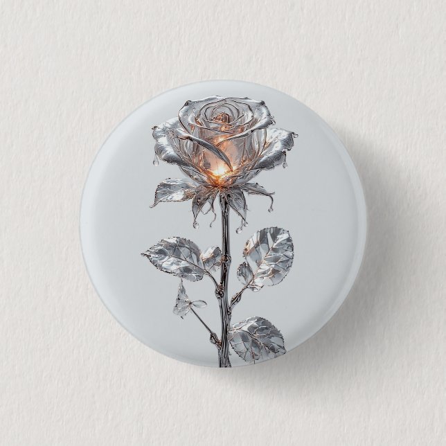 Luminous Metallic Silver Rose 3 Cm Round Badge (Front)