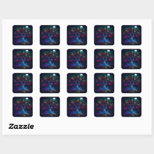 Luminous Neon Tree of Life Square Sticker
