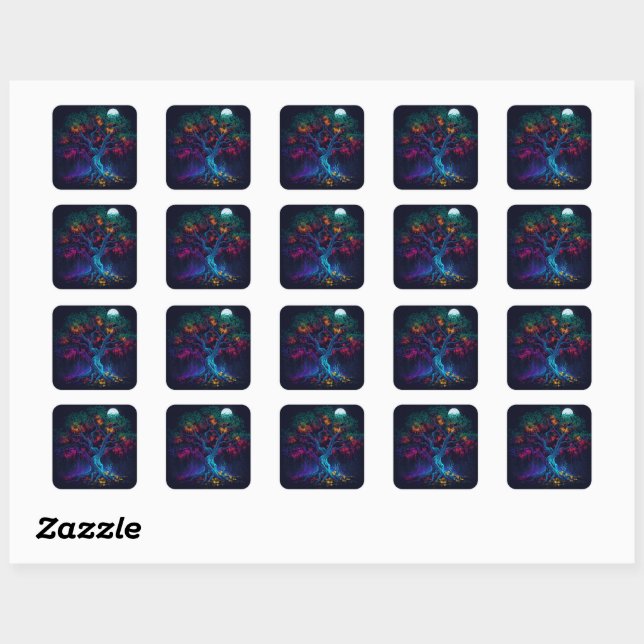 Luminous Neon Tree of Life Square Sticker (Sheet)
