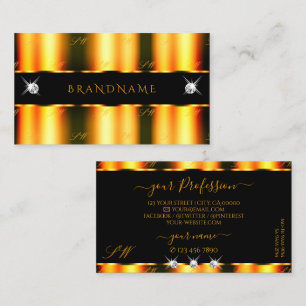 Luminous Orange Black Sparkling Diamonds Monogram Business Card