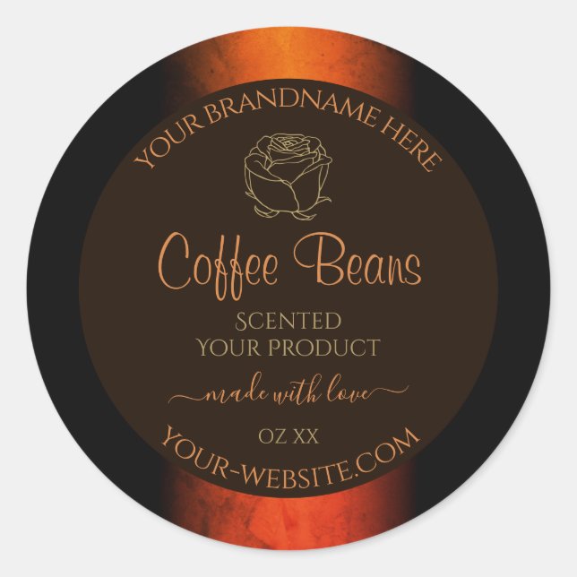 Luminous Orange Brown Marble Product Labels Floral (Front)