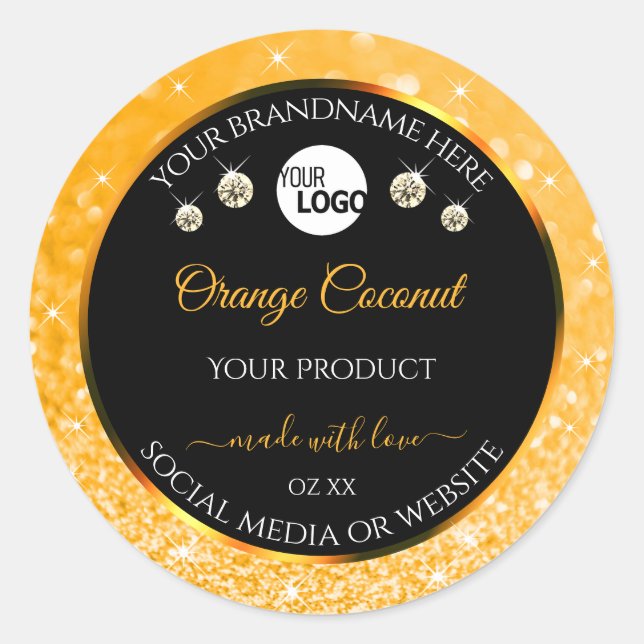 Luminous Orange Glitter Black Product Labels Logo  (Front)