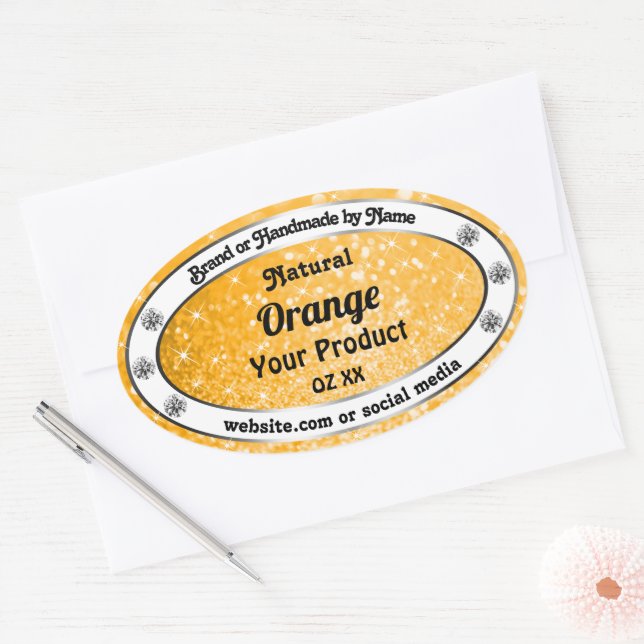 Luminous Orange Sparkling Glitter Product Labels (Envelope)