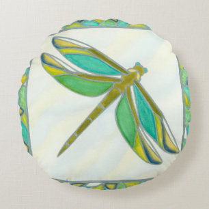 Luminous Pastel Dragonfly by Vanna Lam Round Cushion