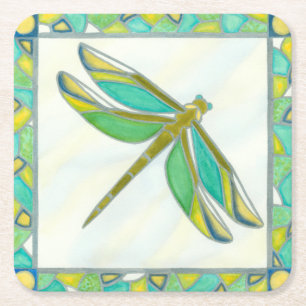 Luminous Pastel Dragonfly by Vanna Lam Square Paper Coaster