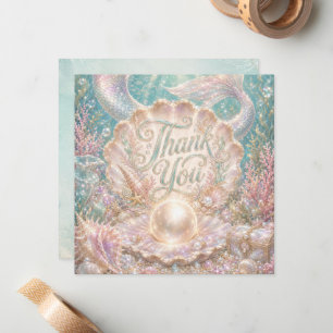 Luminous Pearl Mermaid Under the Sea Square Thank Card