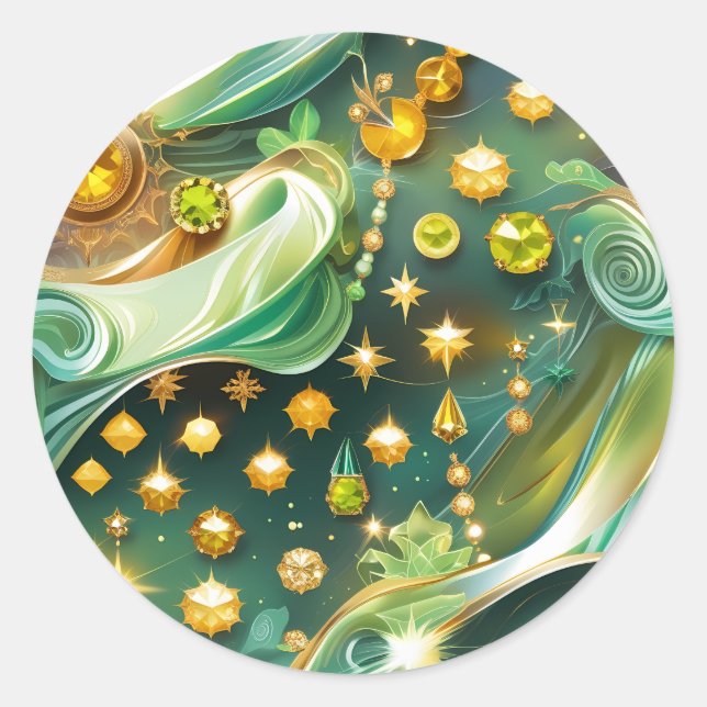 Luminous Peridot Citrine Celestial Moon Classic Round Sticker (Front)