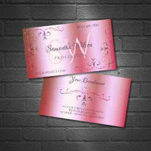 Luminous Pink Green Colour Gradient Ornate Initial Business Card
