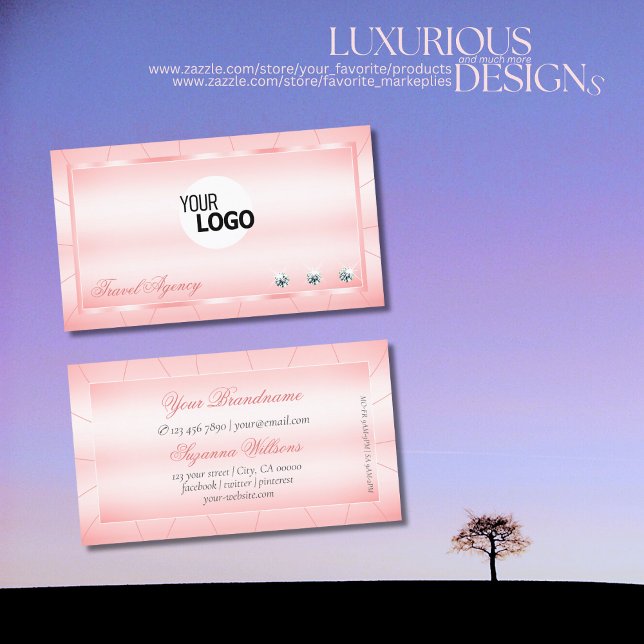 Luminous Pink with Diamonds and Logo Glamourous Business Card (Creator Uploaded)