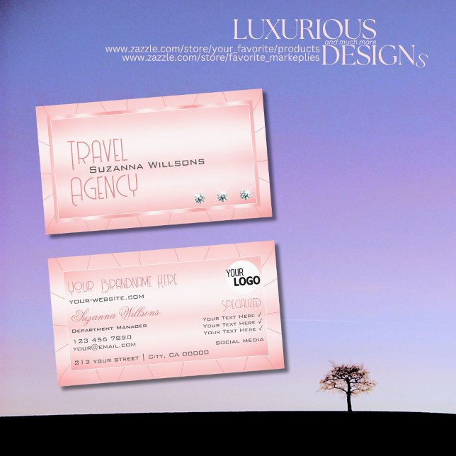 Luminous Pink with Diamonds and Logo Luxe Glamour Business Card (Creator Uploaded)