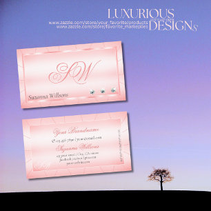 Luminous Pink with Diamonds and Monogram Glamourou Business Card