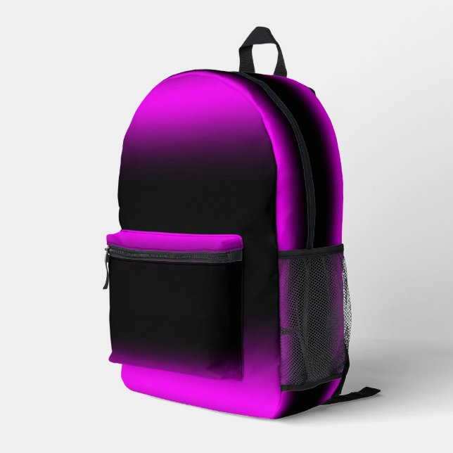 Luminous Pinkish Purple and Black Ombre Printed Backpack (Back Corner Right)