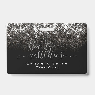 Luminous Platinum Silver Glitter Elegant Beauty ID Badge