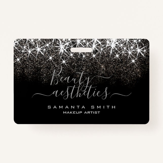 Luminous Platinum Silver Glitter Elegant Beauty ID Badge (Front)